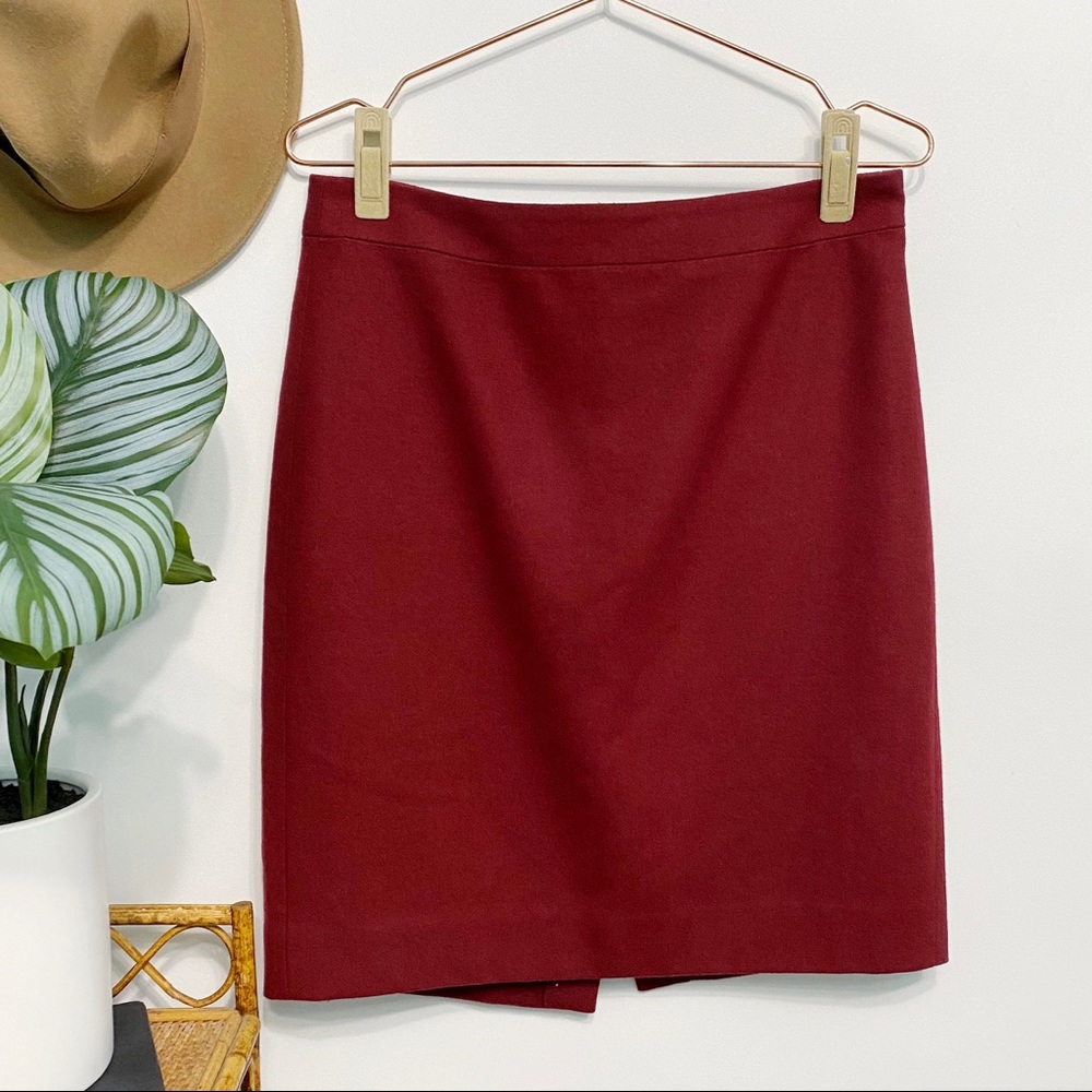 j.crew | merlot double serge wool pencil skirt cranberry 6